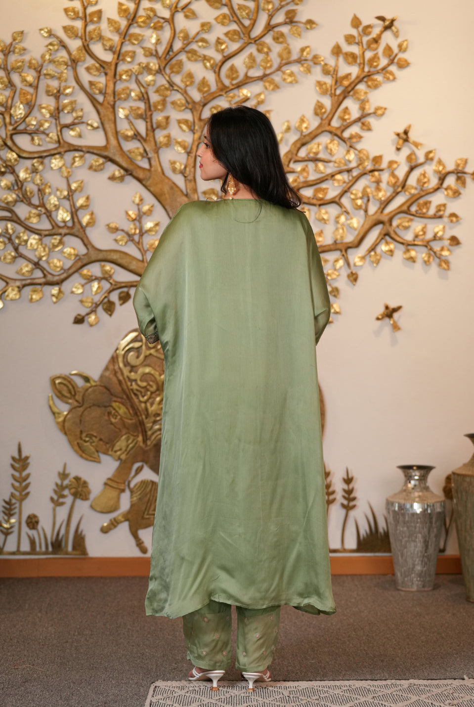 Organza Suit with Aari, Gota Patti, Pearl work.