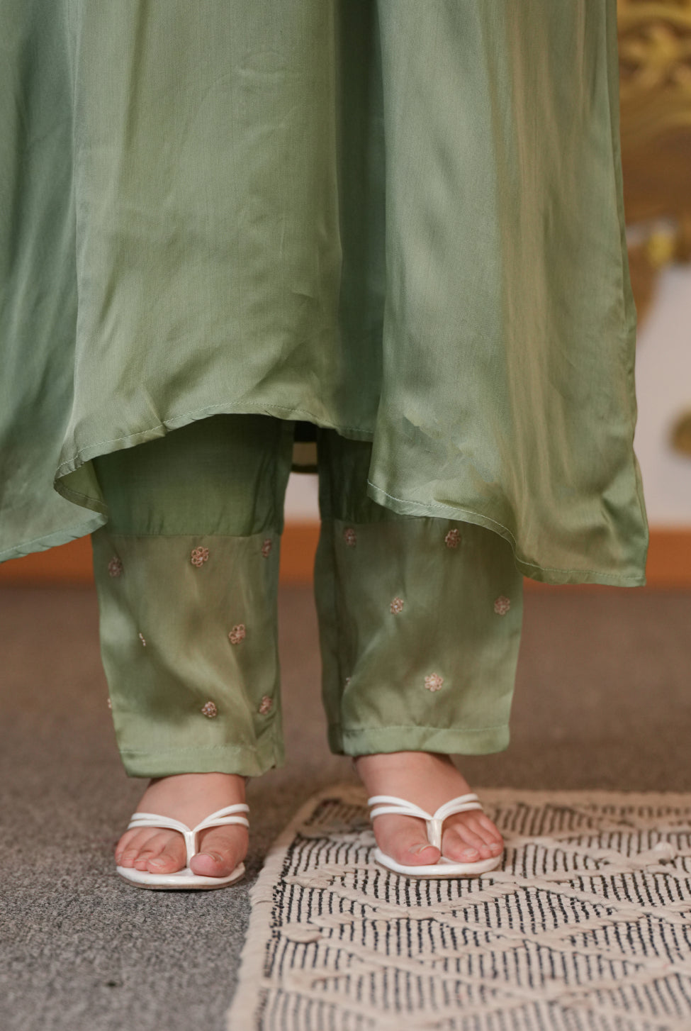 Organza Suit with Aari, Gota Patti, Pearl work.