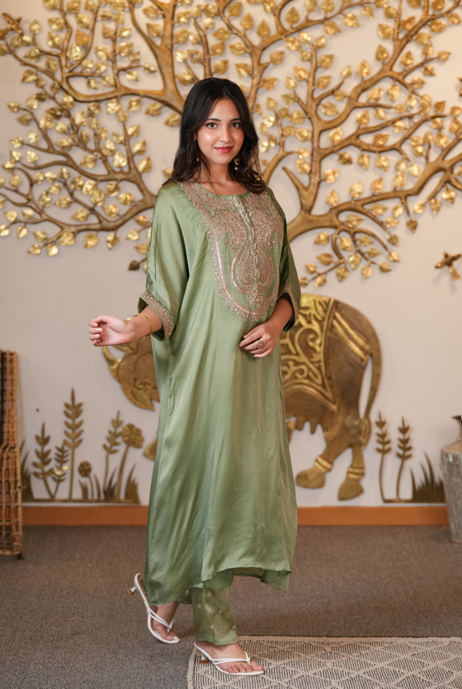 Organza Suit with Aari, Gota Patti, Pearl work.