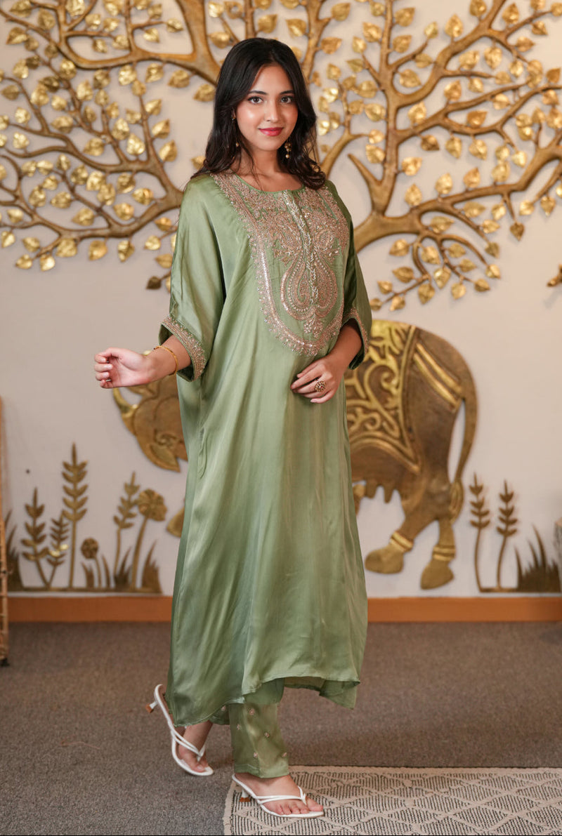 Organza Suit with Aari, Gota Patti, Pearl work.