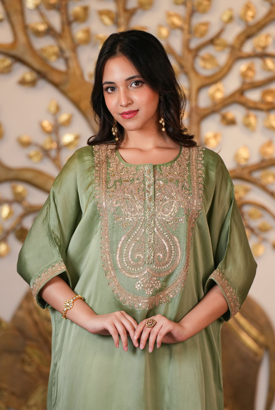 Organza Suit with Aari, Gota Patti, Pearl work.