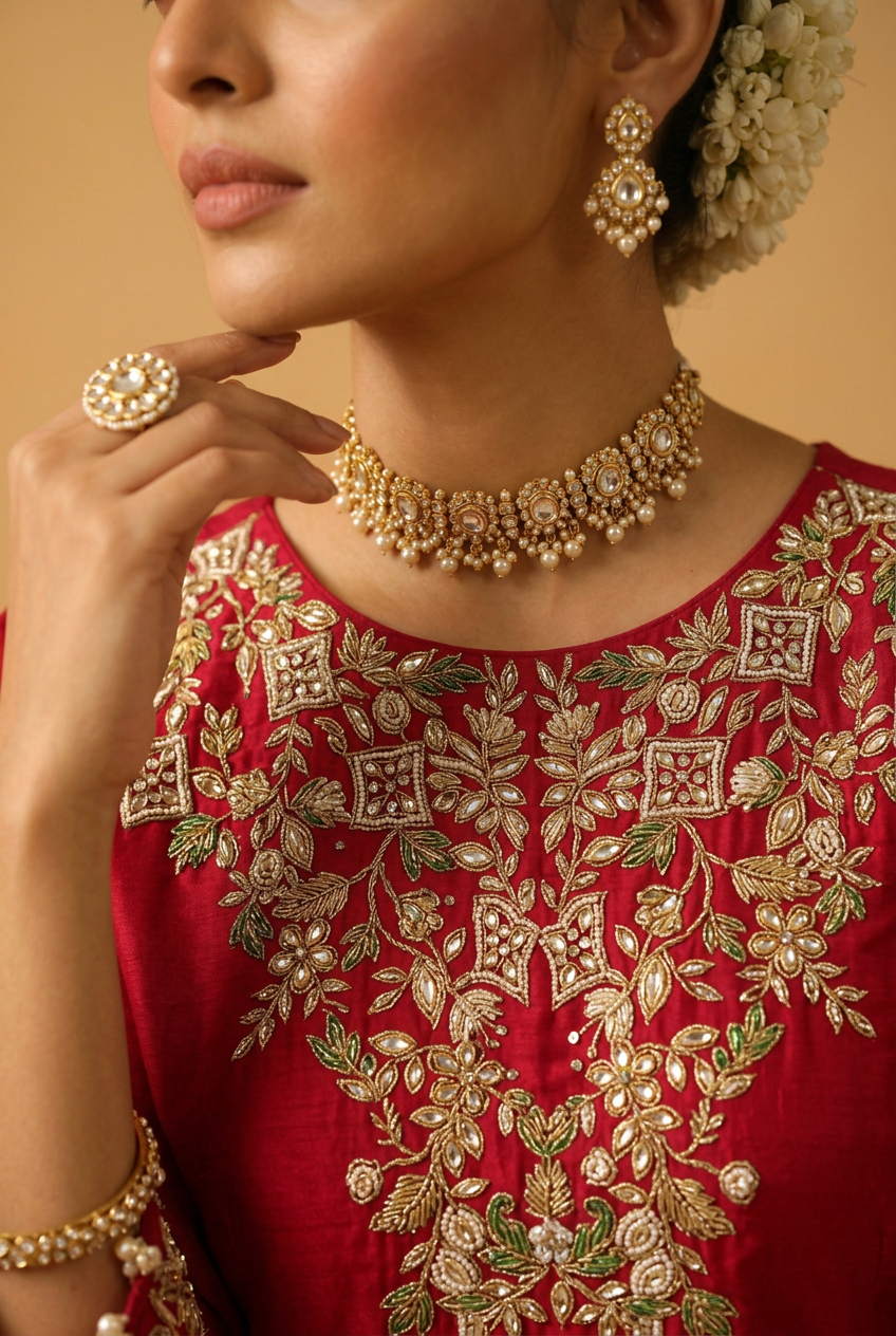 Satin Organza Indowestern With Sequins, Thread Work.