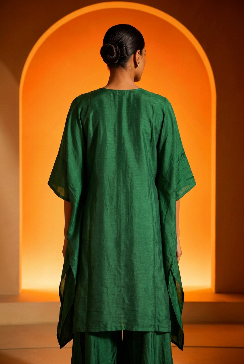 Satin Indowestern With Aari Work.