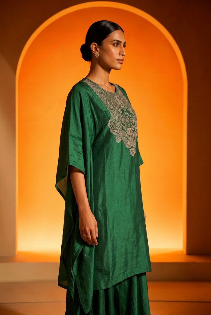 Satin Indowestern With Aari Work.
