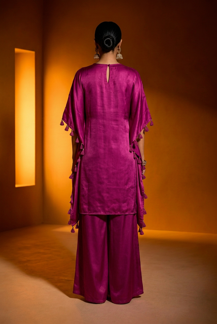 Satin Indowestern With Aari Work.