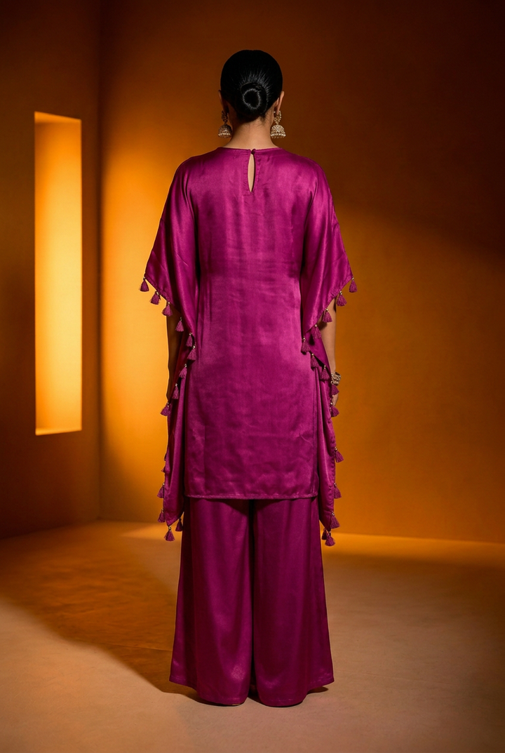 Satin Indowestern With Aari Work.