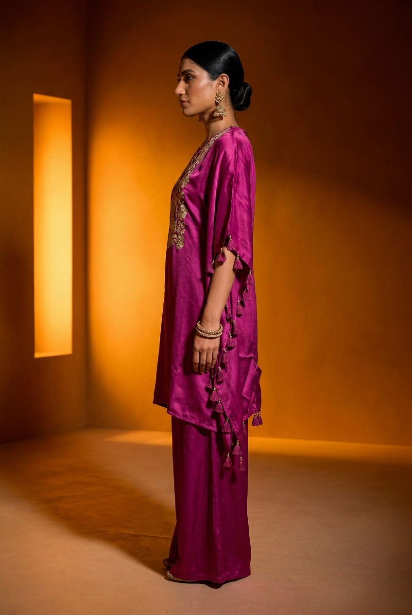 Satin Indowestern With Aari Work.