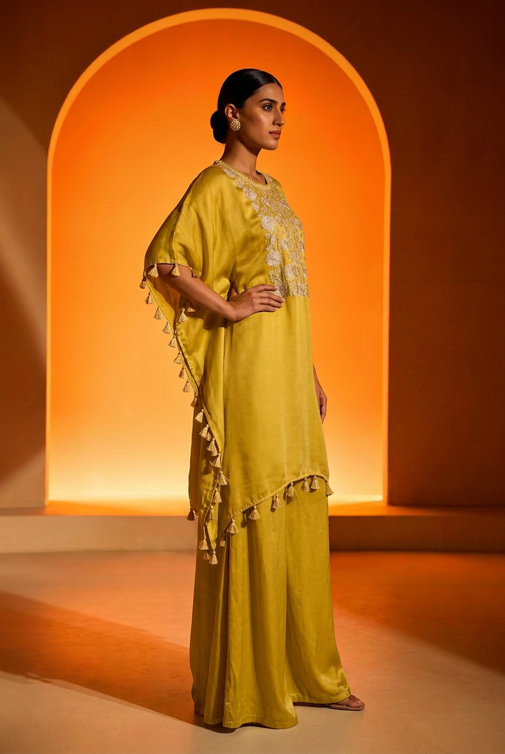 Satin Indowestern With Aari Work.