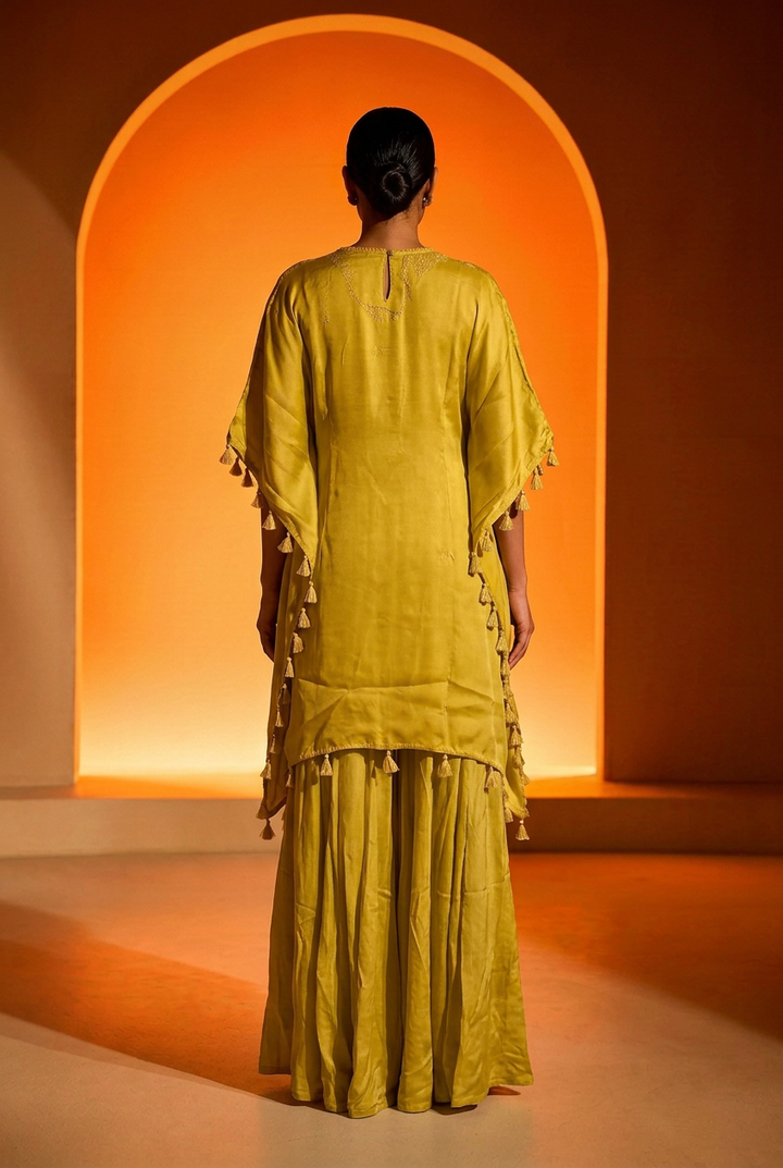 Satin Indowestern With Aari Work.