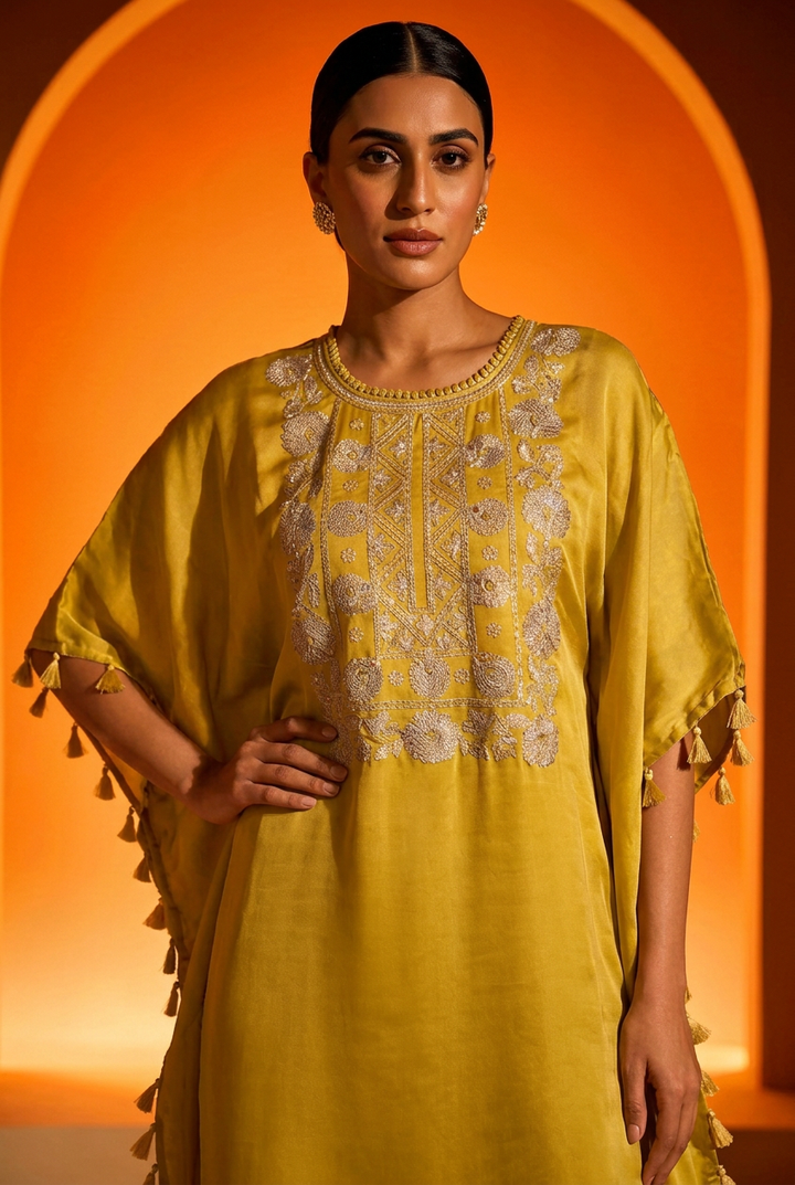 Satin Indowestern With Aari Work.