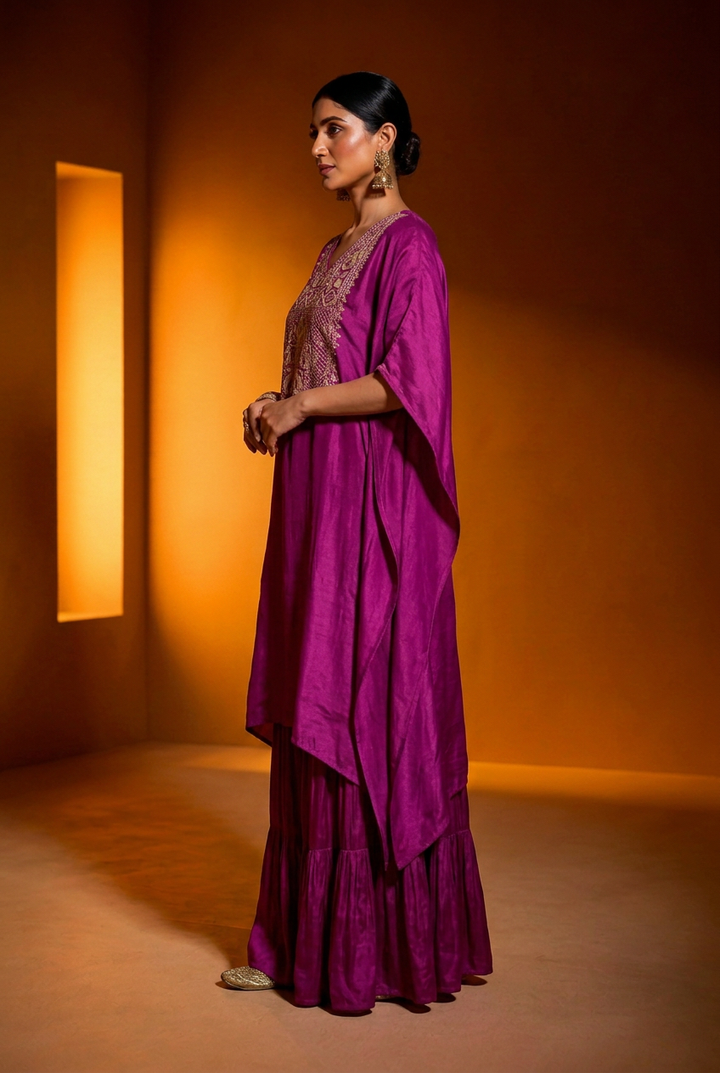 Satin Indowestern With Aari Work.
