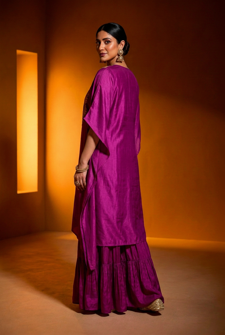 Satin Indowestern With Aari Work.