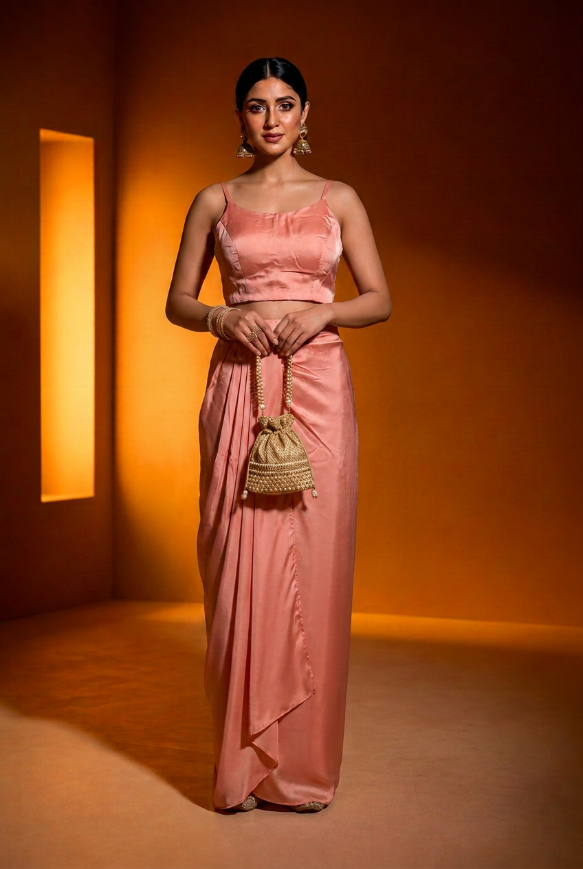 Satin Indowestern With Aari Work.