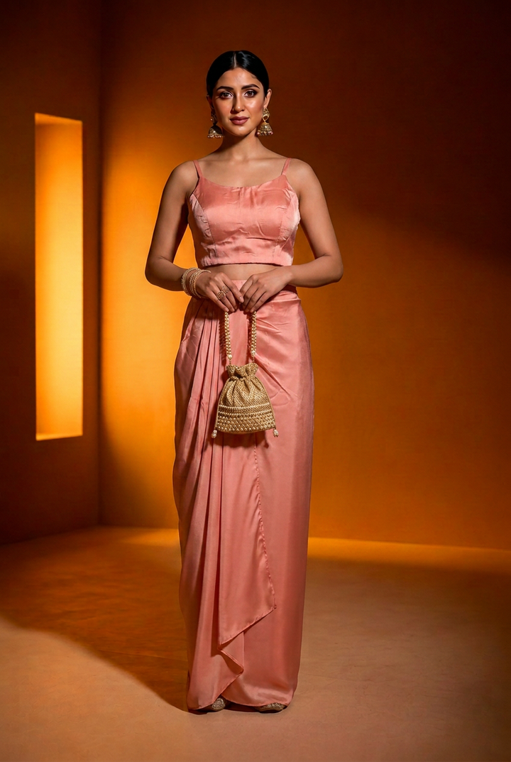 Satin Indowestern With Aari Work.