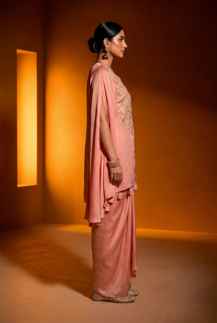Satin Indowestern With Aari Work.