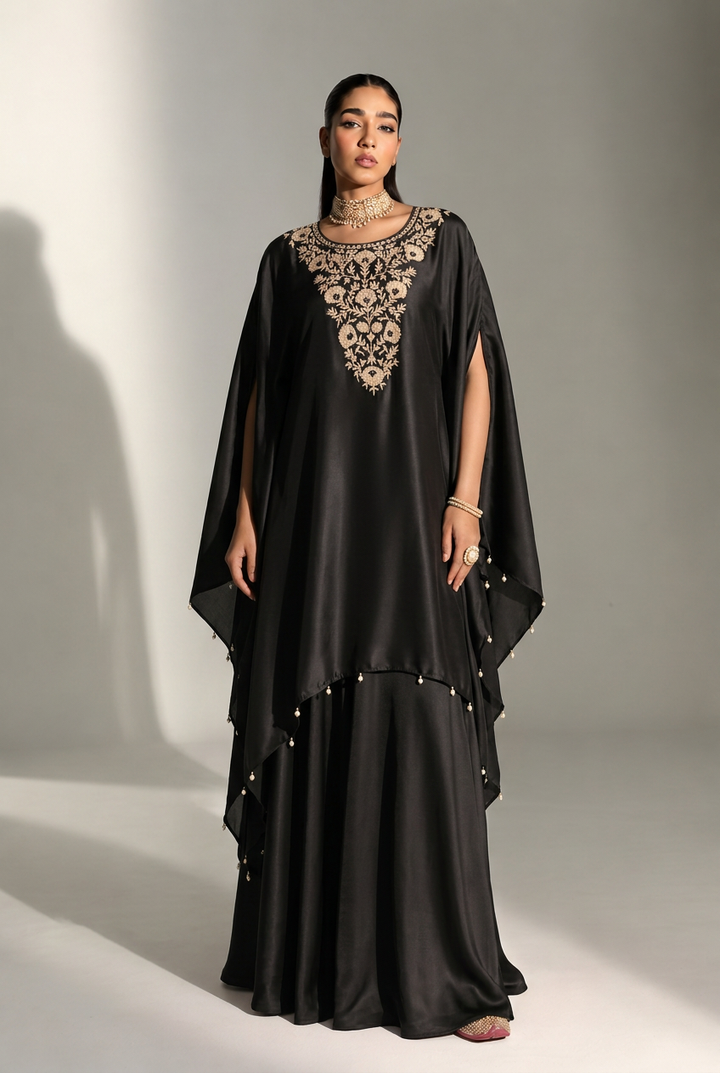 silk Indowestern with Aari work.