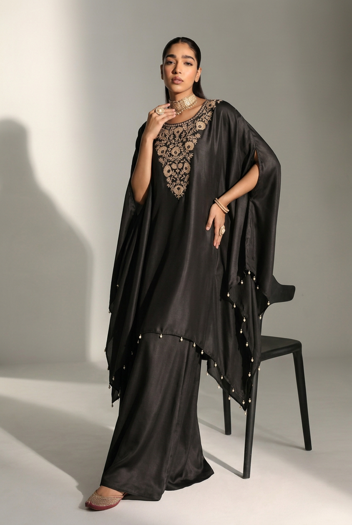 silk Indowestern with Aari work.