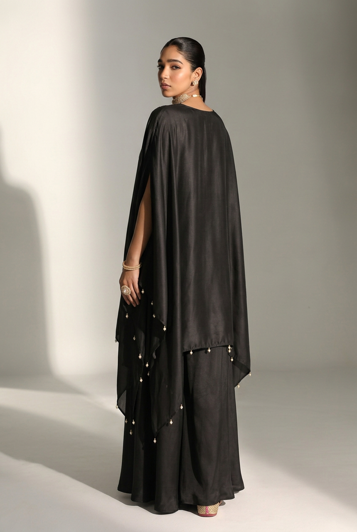 silk Indowestern with Aari work.