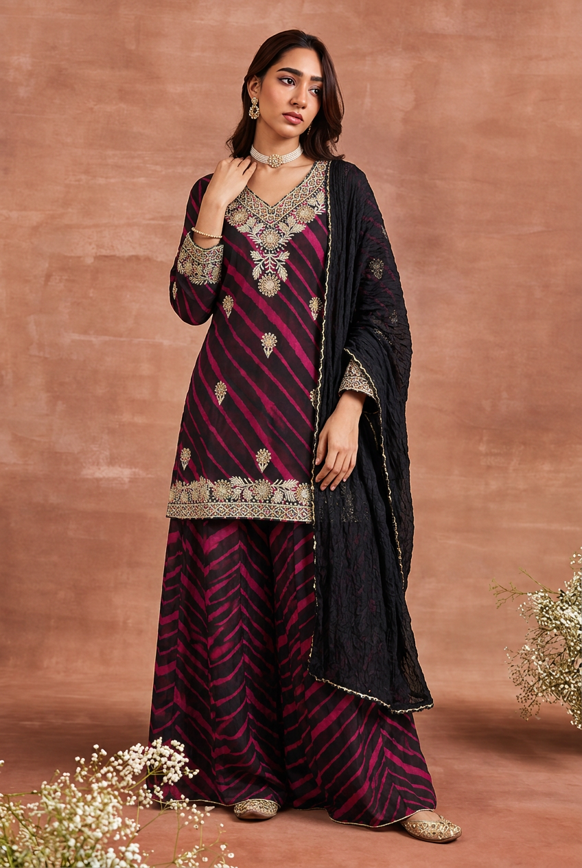 Silk Suit with Cutdana, Gota, Sequins work.