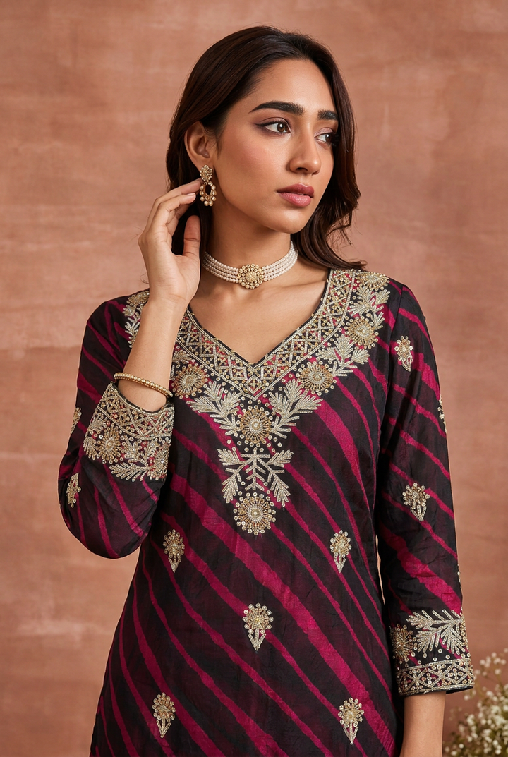 Silk Suit with Cutdana, Gota, Sequins work.