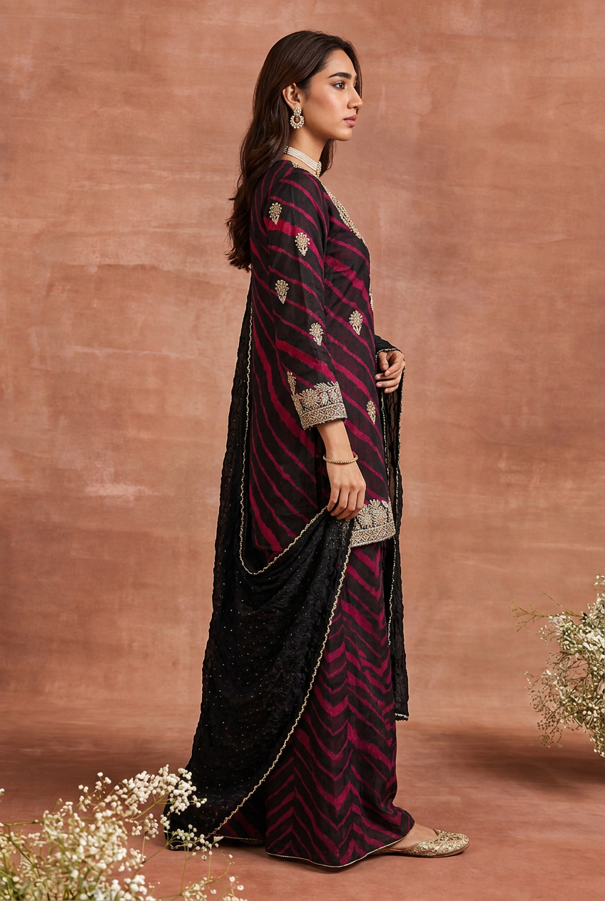 Silk Suit with Cutdana, Gota, Sequins work.