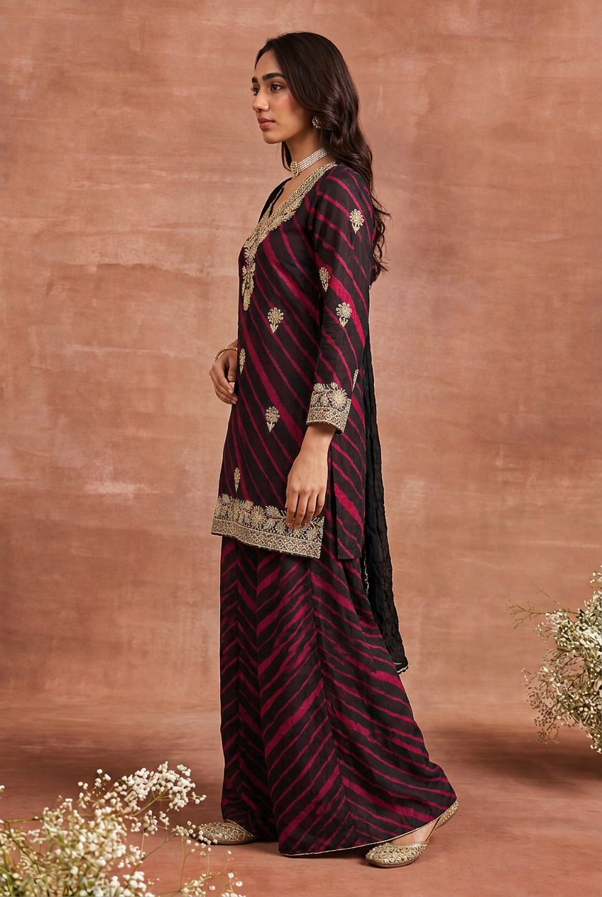 Silk Suit with Cutdana, Gota, Sequins work.