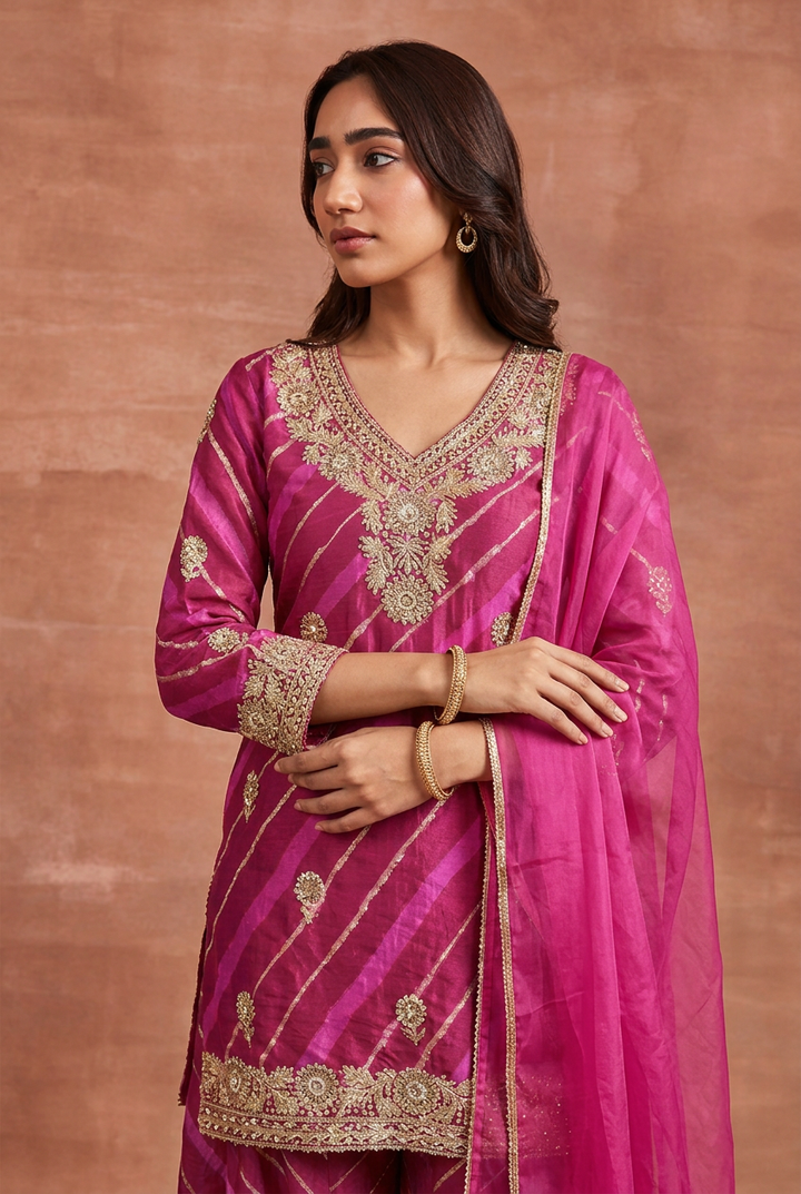 Silk Suit with Cutdana, Gota, Sequins work.