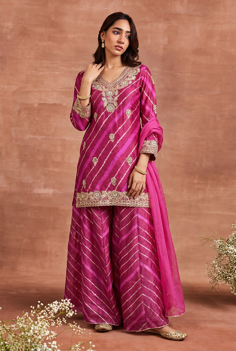 Silk Suit with Cutdana, Gota, Sequins work.