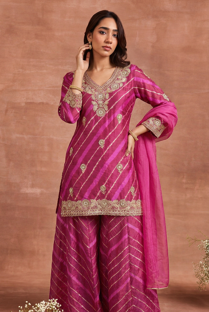 Silk Suit with Cutdana, Gota, Sequins work.