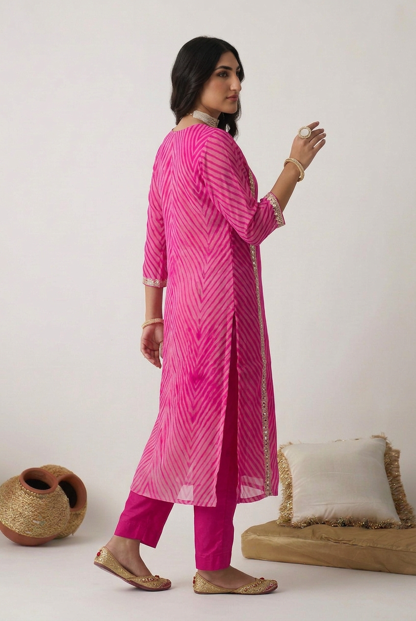 Leheriya Shimmer Tissue Suit with Aari,  Mirror work.