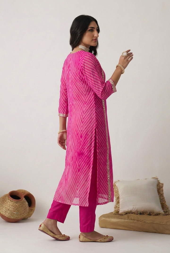 Leheriya Organza Suit with Aari,  Mirror work.