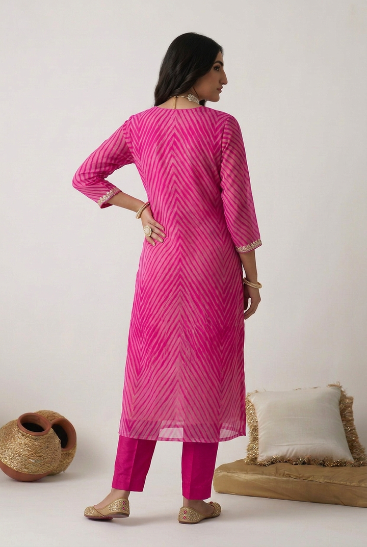 Leheriya Organza Suit with Aari,  Mirror work.