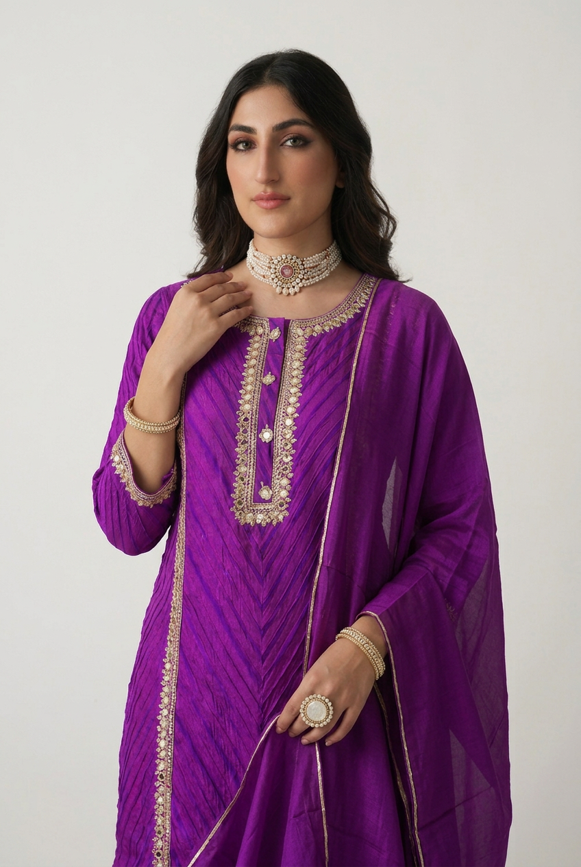 Leheriya Organza Suit with Aari,  Mirror work.