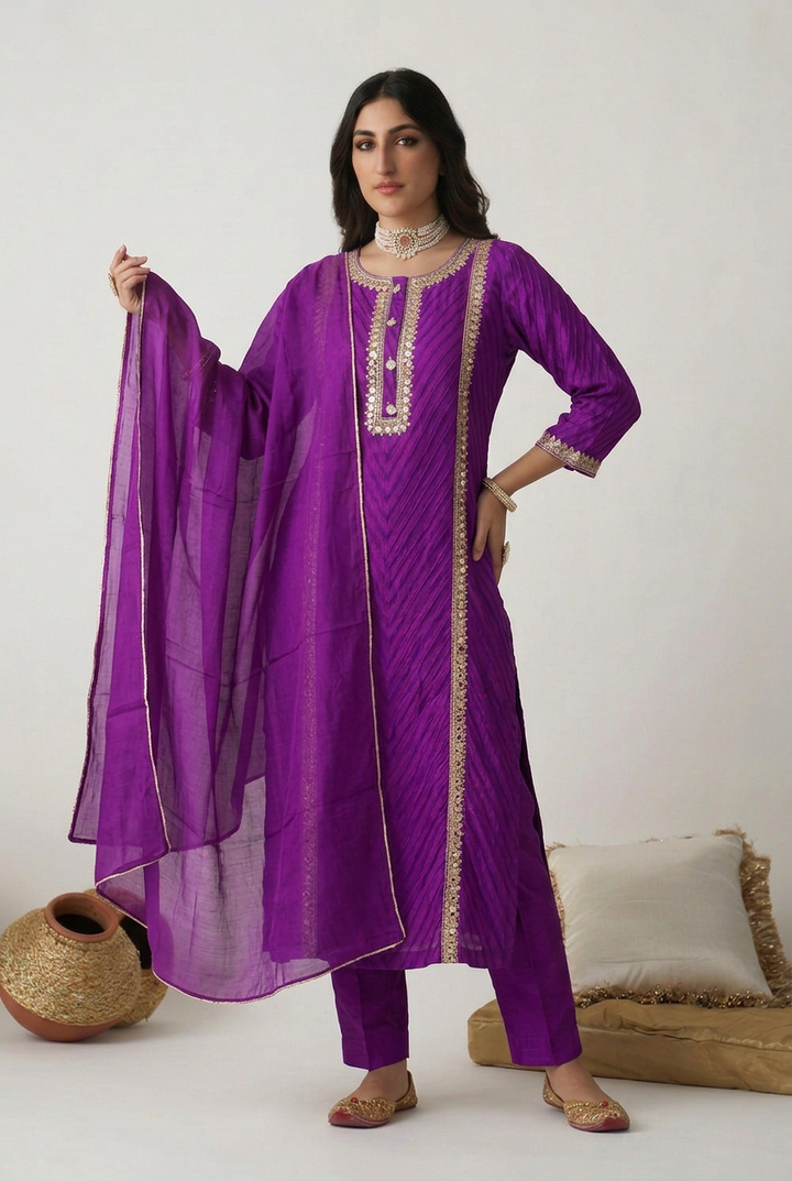 Leheriya Organza Suit with Aari,  Mirror work.