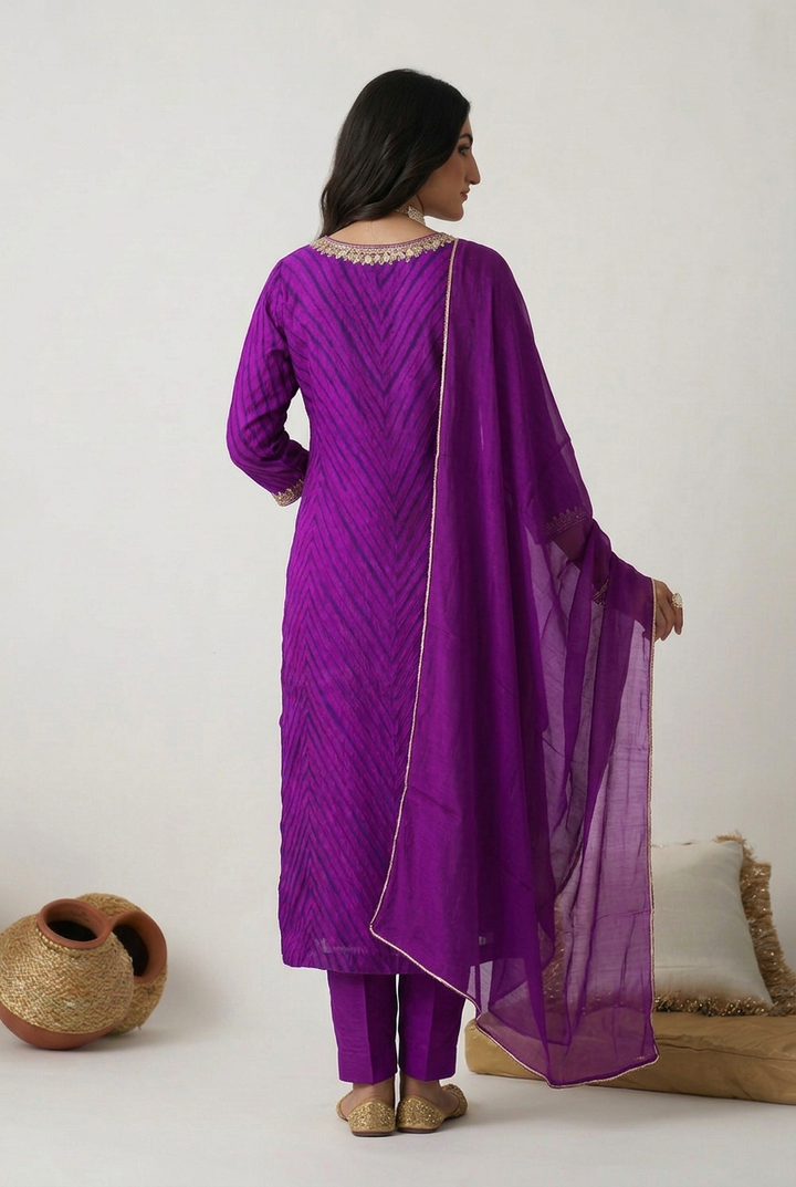 Leheriya Shimmer Tissue Suit with Aari,  Mirror work.