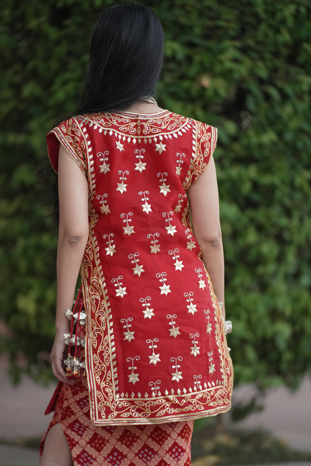 Bandhej Organza Indowestern with  Gota Patti work.