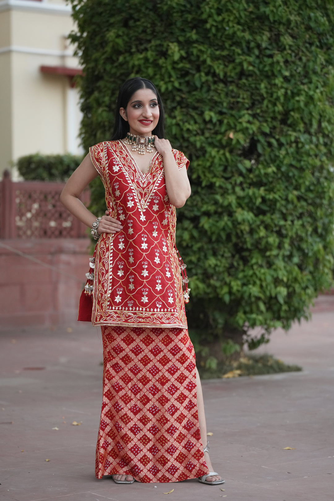 Bandhej Organza Indowestern with  Gota Patti work.