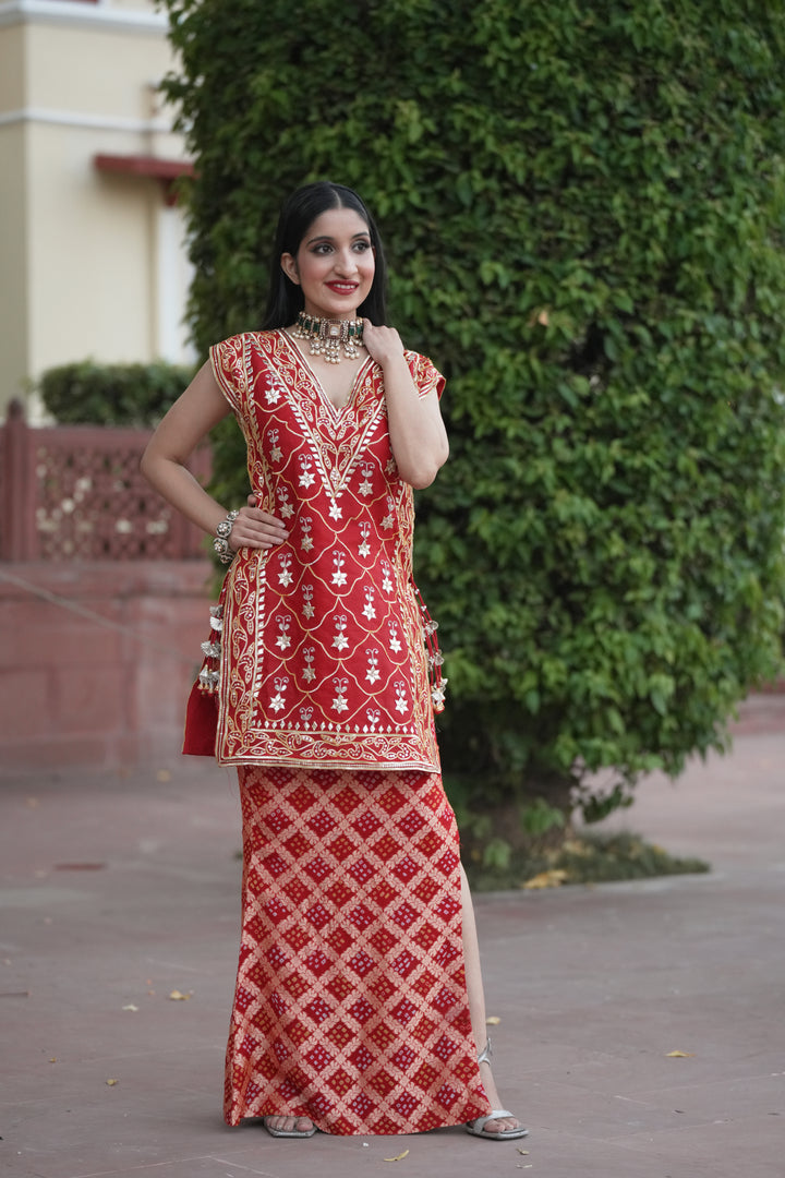 Bandhej Organza Indowestern with  Gota Patti work.