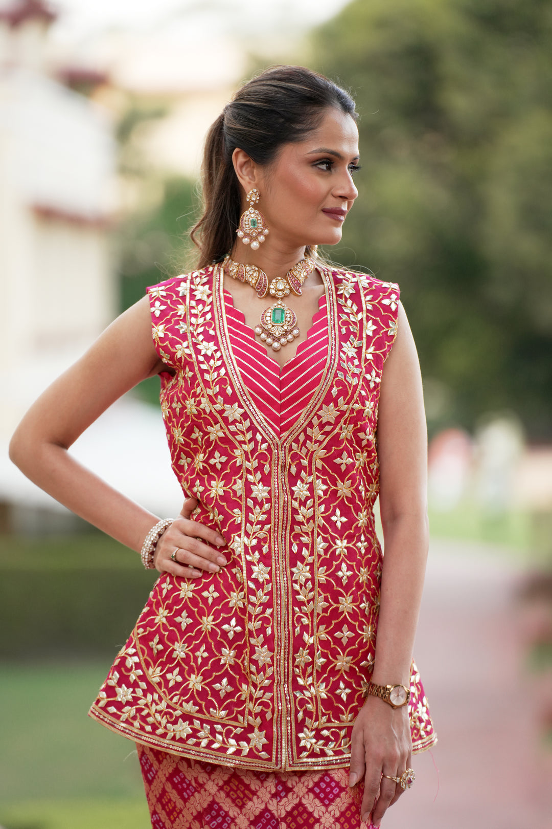 Bandhej Organza Indowestern with  Gota Patti work.