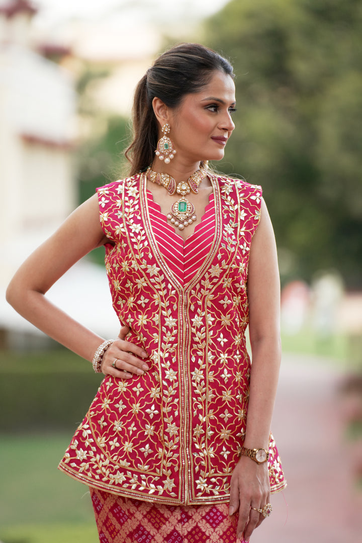Bandhej Organza Indowestern with  Gota Patti work.