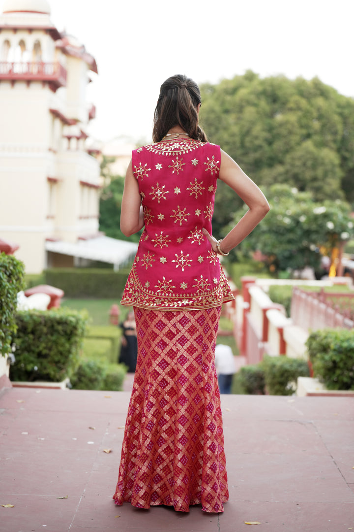Bandhej Organza Indowestern with  Gota Patti work.