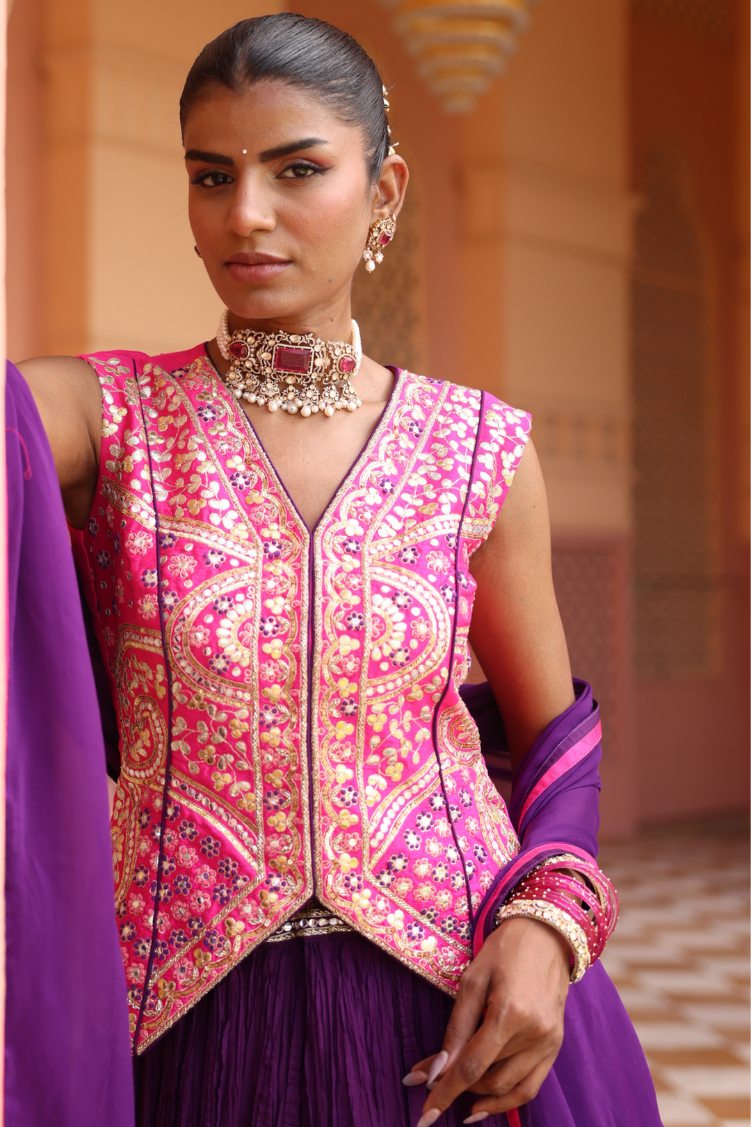 Purple Silk Indo Western 
