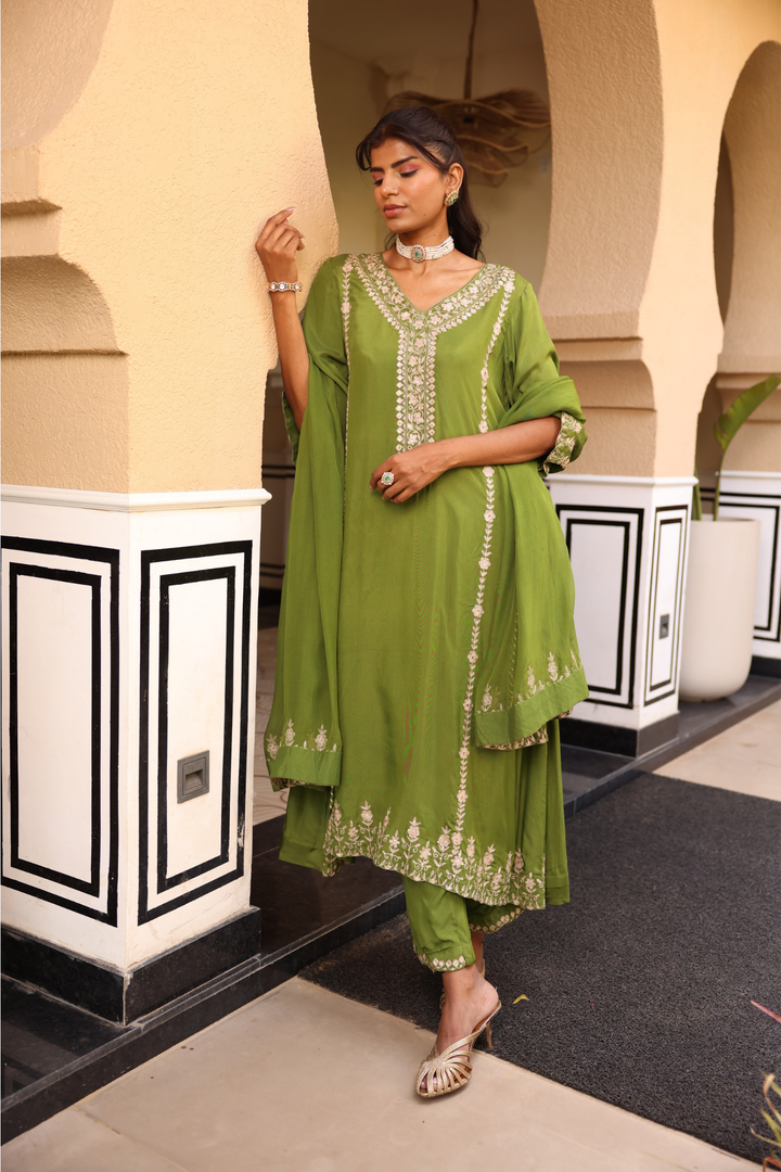 Silk Suit Set with Aari, Sequins work.