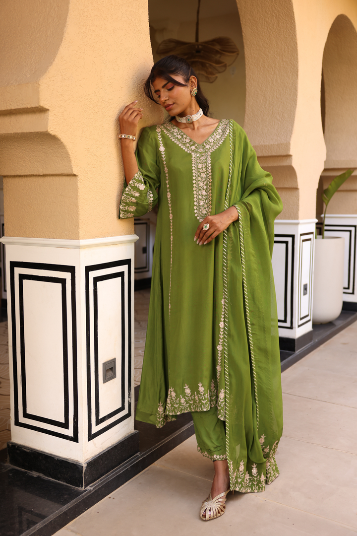 Silk Suit Set with Aari, Sequins work.