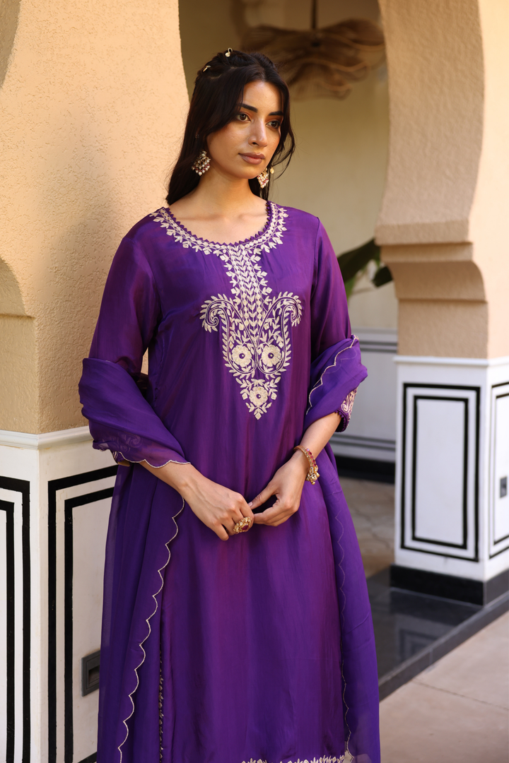 Silk Suit Set with Pittan work.