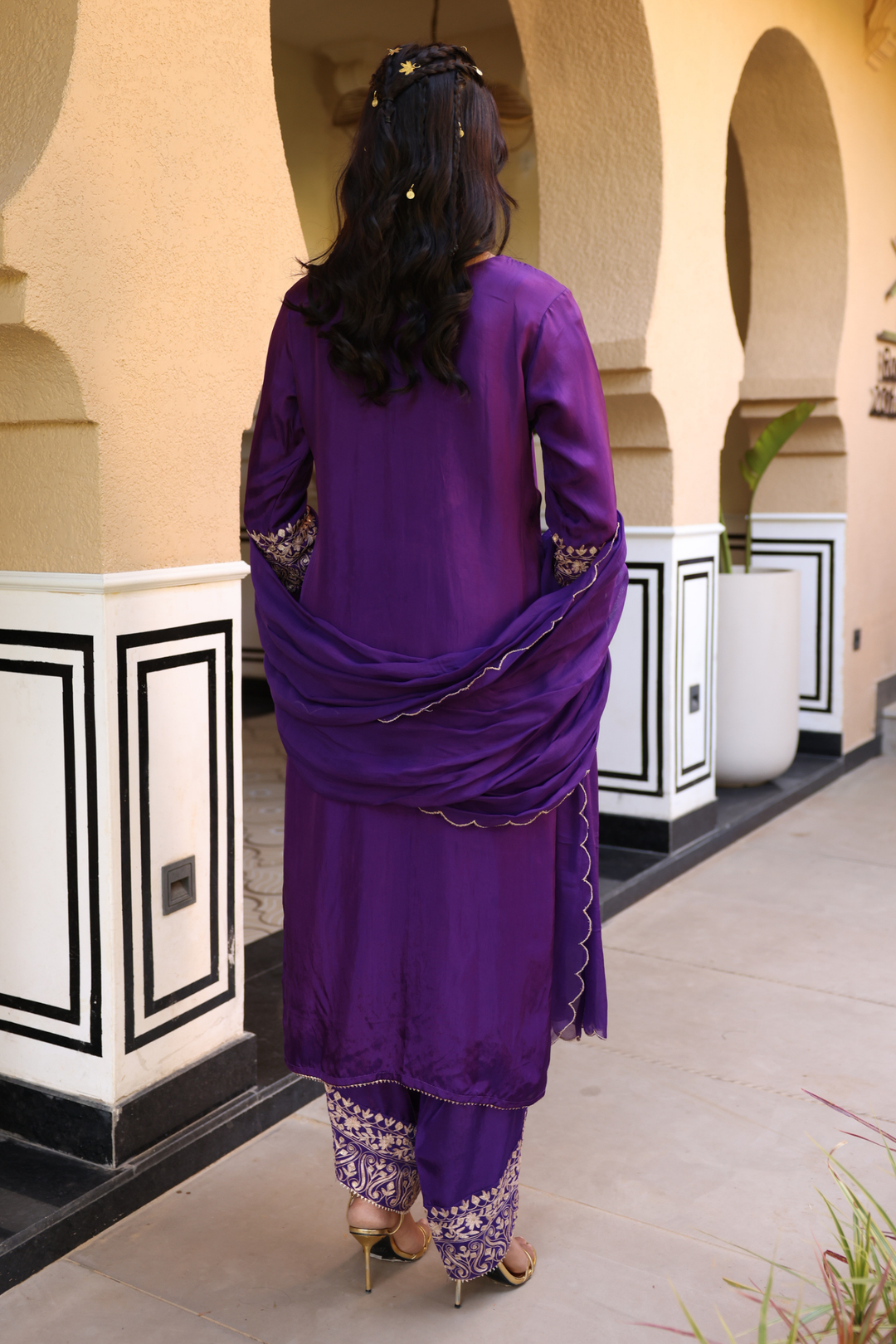Silk Suit Set with Pittan work.