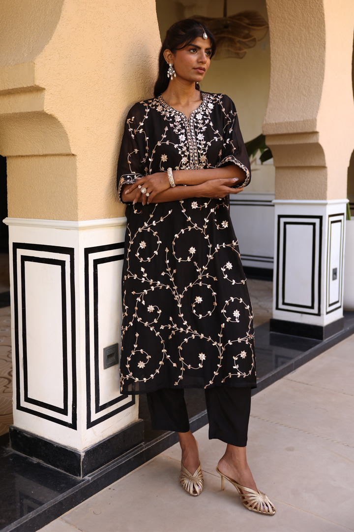 Satin organza Kaftan with Gota Patti work.