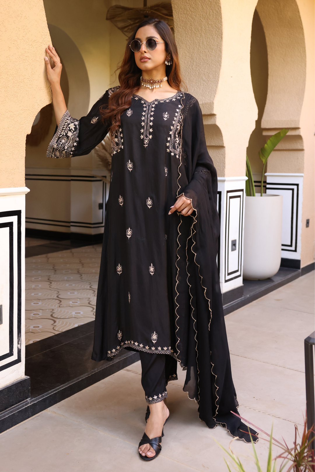 Silk Suit Set with Aari work.