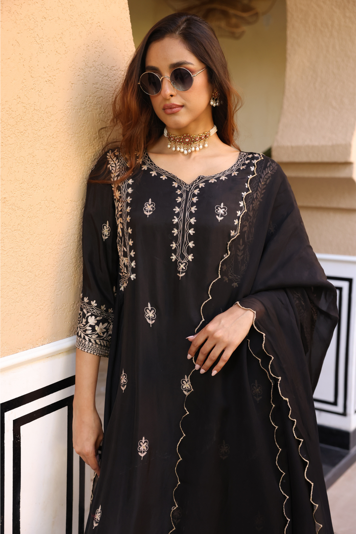 Silk Suit Set with Aari work.