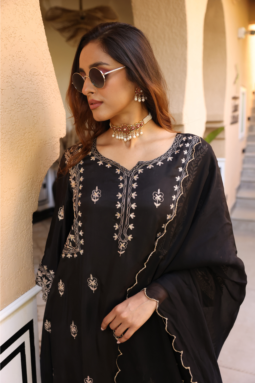 Silk Suit Set with Aari work.